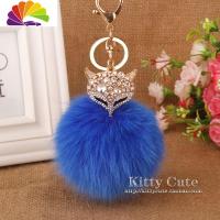 舒适主义韩国包包挂件可爱毛绒水钻狐狸毛球女士汽车钥匙扣链创意挂饰 水钻宝蓝毛球