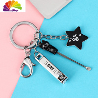 舒适主义创意挖耳勺钥匙扣卡通动物挖耳勺指甲剪多功能汽车钥匙挂件 黑猫耳勺指甲钳套装+化妆镜汽车钥匙扣
