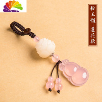 舒适主义玛瑙玉石菩提莲花小葫芦钥匙扣男女情侣汽车钥匙挂件个性创意礼品 粉玉髓[莲花款]汽车钥匙扣