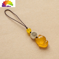 舒适主义手作手工个性创意玉髓汽车钥匙扣玉髓小狐狸手机挂件女 黄玉髓-手机链