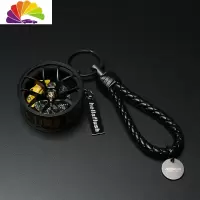 舒适主义创意改BS轮毂钥匙扣挂件汽车钥匙链hellaflush挂绳皮iacro腰挂 黑色/黄卡钳汽车钥匙扣