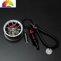 舒适主义创意改BS轮毂钥匙扣挂件汽车钥匙链hellaflush挂绳皮iacro腰挂 银色+红卡钳+红避震汽车钥匙扣