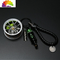 舒适主义创意改BS轮毂钥匙扣挂件汽车钥匙链hellaflush挂绳皮iacro腰挂 银色+绿卡钳+绿避震汽车钥匙扣