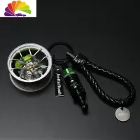 舒适主义创意改BS轮毂钥匙扣挂件汽车钥匙链hellaflush挂绳皮iacro腰挂 银色+绿卡钳+绿避震汽车钥匙扣