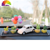 舒适主义车内饰品摆件女萌萌可爱漂亮创意个性小车车载网红车内汽车用品 仙人球+白色老爷车+彩色气球+镶钻大方置物垫(送无痕