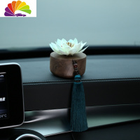舒适主义创意汽车摆件实木个性可爱中控台禅意装饰车内弥勒佛香水饰品 单独花瓶带流苏款(图片款)需要换花型请备注