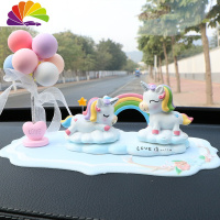 舒适主义ins汽车摆件创意可爱网红独角兽摆件车载气球装饰用品车内饰品女 独角兽摆件+蓝垫+摇头气球