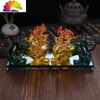 舒适主义汽车摆件合金貔貅车载香水座车内摆件车上装饰用品 大号彩色琉璃一对貔貅