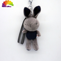 舒适主义韩国卡通毛绒牛仔兔创意兔子公仔包包挂件汽车摆件钥匙圈女 灰色牛仔兔长约19厘米汽车钥匙扣