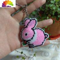 舒适主义十字绣汽车钥匙扣2020新款满珠绣情侣款一对生肖兔子小挂件非成品 粉兔子成品钥匙扣