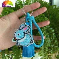 舒适主义十字绣汽车钥匙扣2020新款满珠绣情侣款一对生肖兔子小挂件非成品 蓝兔子成品挂绳+流苏