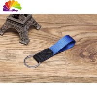 舒适主义皮织带 汽车钥匙扣挂件304不锈钢圈 男 女士创意商务礼品 皮+织带浅蓝色