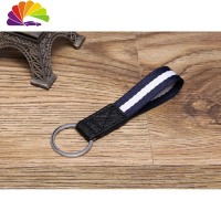 舒适主义皮织带 汽车钥匙扣挂件304不锈钢圈 男 女士创意商务礼品 皮+织带深蓝白色