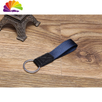 舒适主义皮织带 汽车钥匙扣挂件304不锈钢圈 男 女士创意商务礼品 皮+织带深蓝色