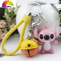 舒适主义韩国创意卡通史迪仔包包挂件饰品铃铛可爱会说话史迪奇汽车钥匙扣 黄色绳+黄橙铃+粉史迪仔
