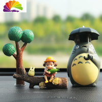 舒适主义汽车摆件卡通路灯微景观装饰摇头小猫车内饰品网红车载摆件玩偶女 小打伞猫+树桩小梅+绿树