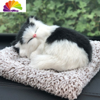 舒适主义汽车除味摆件仿真动物哈士奇萨摩拉布拉多猫咪摆件好看车内饰品 黑白猫小号(防滑垫)