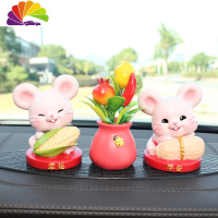 舒适主义车载车内饰品摆件创意可爱网红小老鼠男女车上汽车用装饰内饰 花生鼠+玉米鼠+丰收花+防滑垫