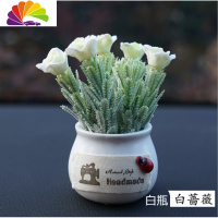 舒适主义创意汽车盆栽摆件仿真吉祥果植物车内饰品摆件车载座式香薰清淡香 白瓶白蔷薇+圆形防滑垫