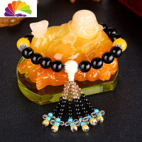 舒适主义汽车摆件弥勒佛像车内车载水晶香水座式车内饰品男 大号黄玉佛+黑曜石珠