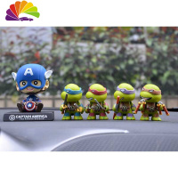 舒适主义汽车摆件 车内摆件中控台个性忍者神龟创意网红摇头 车载装饰品男 摇头盾牌队长+神龟4个+车贴