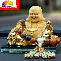 舒适主义汽车香水座式摇头弥勒佛像摆件车载创意车内上装饰用品平安男 镶钻绒纱金坐佛+龙纹玛瑙