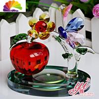 舒适主义汽车摆件水晶苹果漂亮车内饰品车上香水座创意车载车用香水 红苹果黄花彩蝶