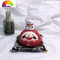 舒适主义达摩摆件家居摆件和风车载摆件香薰石膏扩香石汽车装饰中控台摆件 [喜庆红]招福组合