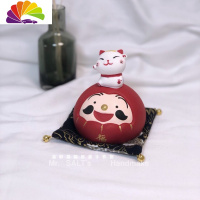 舒适主义达摩摆件家居摆件和风车载摆件香薰石膏扩香石汽车装饰中控台摆件 [红]祈福猫组合
