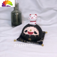 舒适主义达摩摆件家居摆件和风车载摆件香薰石膏扩香石汽车装饰中控台摆件 [黑]祈福猫组合