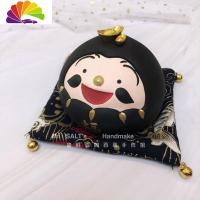 舒适主义达摩摆件家居摆件和风车载摆件香薰石膏扩香石汽车装饰中控台摆件 [黑]财运达摩