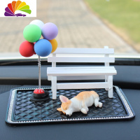 舒适主义正品柯基犬可爱汽车摆件树脂模型仿真狗创意玩偶公仔车内饰品 黄白侧睡+彩球+菱形钻垫+椅子