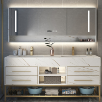 如华福禄双盆浴室柜落地式岩板一体盆洗手台洗面盆柜组合卫生间洗漱台镜柜