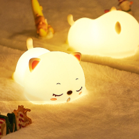如华福禄猫咪硅胶拍拍灯充电小夜灯床头伴睡儿童房女生卧室睡眠灯