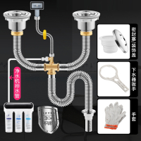 如华福禄厨房洗菜盆下水管道配件不锈钢水槽池下水器洗碗池净水排水管套装