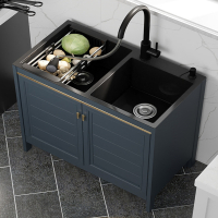 如华福禄厨房不锈钢洗菜盆加深水槽一体柜双槽洗碗池单槽阳台落地式洗衣池