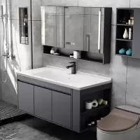 岩板轻奢小尺寸浴室柜组合简约现代卫生间镜柜洗手盆洗脸洗漱台盆