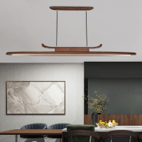 新中式餐厅吊灯黑胡桃木灯具极简长条灯中式办公室吧台茶室吊灯