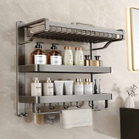 毛巾架免打孔卫生间置物架一体邦可臣壁挂浴室厕所卫浴套装太空铝浴巾架