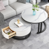 邦可臣岩板茶几客厅家用轻奢现代简约小户型北欧组合圆形大理石茶几桌子
