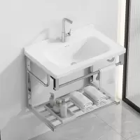 邦可臣阳台挂墙式洗手盆卫生间一体陶瓷洗脸盆不锈钢支架洗漱池加深