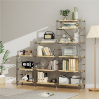 如华福禄日式置物架落地多层客厅阳台简约中古储物架书架厨房微波炉收纳架