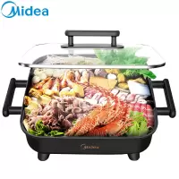 美的(Midea)电火锅多功能电热锅涮烤一体锅炒锅温度调节功能家用火锅大容量6L电煮锅煎烤锅
