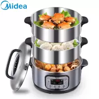 美的(Midea) 电蒸锅定时预约功能 双层蒸笼12.5L家用大容量多功能锅肠粉机不锈钢消毒 微