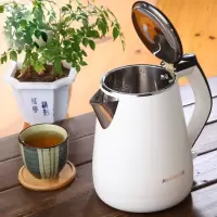 九阳电热水壶304不锈钢1.3L家用自动断电烧水壶1.7L开水壶开水煲 白色1.3L