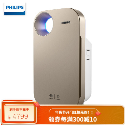 飞利浦(PHILIPS)空气净化器 家用欧标10倍除除病毒细PM2.5数字显示