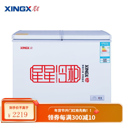 星星(XINGX)双箱双温家用小型冰柜 卧式冰箱 商用冷柜冷藏冷冻雪糕柜195升 BCD-195E