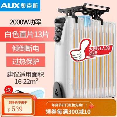 奥克斯取暖器家用电暖器电热油汀立式电暖气节能省电取暖神器 白色13片