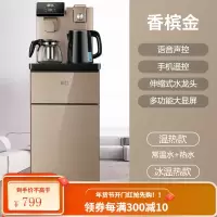新飞饮水机家用茶吧机下置式水桶多功能智能双屏显示办公立式冷热全自动桶装水智能遥控操作 香槟金(语音操控+手机遥控) 冰温