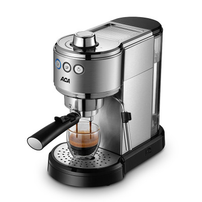 ACA北美电器咖啡机家用小型意式半自动蒸汽奶泡一体机不锈钢AC-E10D 银色不锈钢机身